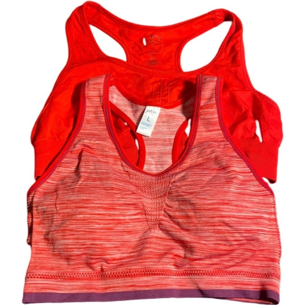Set of 2 sports Bras. Just Be padded size L. Under Control size L. Red.